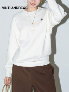 Womens White Fleece Round Neck Sweatshirt