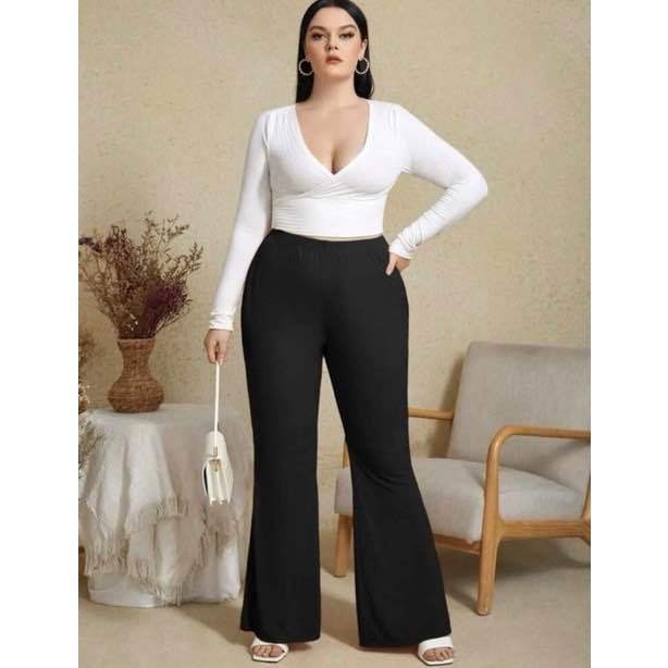 Women's Plus Size Andrea Crop Top And Flare Pants Set - White - Curvy Sense