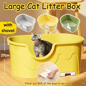 Large Cat Litter Box Open Type Cat Toilet Deodorization Dust Removal Cat Litter Box with Shovel
