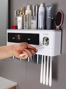 (Homu.Store) Toothbrush Holder Wall Mounted Toothpaste Dispenser Mouthwash Cup Set Bathroom Storage Toothbrush Organizer Rak Ubat Gigi Berus Gigi