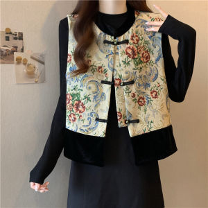 Spring New Chinese Style National Style Chinese Frog Tang Suit Womens Loose Sleeveless Vest Plus Size Fashion Elegant All-Matching Youthful-Looking Tops