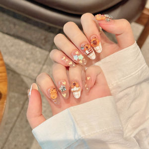 เล็บแต่งตัวเป็นสัตว์ หนังสือเรียนน่ารัก ตลก ลายการ์ตูน แผ่นติดเล็บ ทำมือ แผ่นเล็บแต่งตัว ชุดเล็บสีสดใส แผ่นเล็บสวมใส่ได้