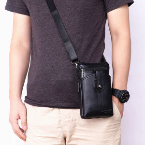 Mens Leather Phone Bag Mens Belt Hanging Waist Bag Cowhide Ultra-Thin Portable Bag Multi-Functional Vertical Crossbody Pouch