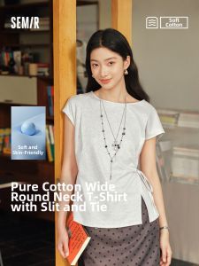 Semir | Off-Shoulder Bow Slit Division Cotton T-Shirt