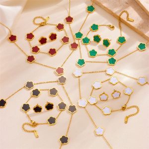 Titanium Steel Non-Fading Five-Petal Flower Three-Piece Set Necklace Bracelet Earrings Luxury Sensation Fashion Jewelry