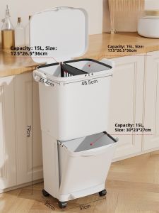 Kitchen Trash Can Large Capacity High Model No Need to Bend over New 2024 Living Room Movable Waste Bucket Family Use