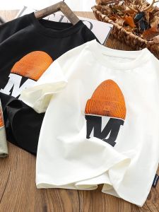 Boys round Neck Short Sleeve T-Shirt Summer Childrens Printed Fashion Top Cotton Polyester Blend Loose Fit Child Clothing