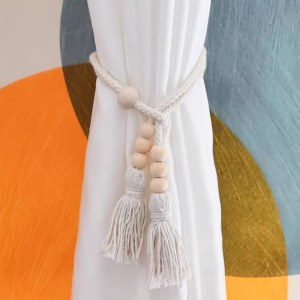 2pcs Nordic curtain straps wooden bead weaving tassel binding rope curtain decoration