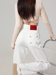 Straight Leg Women Jeans Y2K Style Slim Fit Casual Trousers High Waist Loose Pants Autumn Fashion Trendy White Design