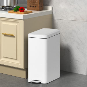 Stainless Steel Corner Trash Bin For Home Pedal Bathroom Trash Can with Lid Kitchen Living Room Slow Drop Dustbin Trash Can