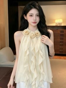 GUZILIAN | Sweet Style French Design Off-Shoulder Chiffon Top