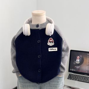 Color Block Boys Cardigan Sweater Autumn Winter Korean Style