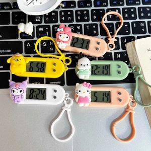 Cute Melody Hello Kitty Kuromi Portable Mini Watch Keychain Fashion Bag Decoration Silent Electronic Watch Kids Charm Gift