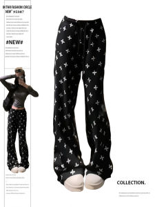 Quần Dài Thường Ngày Thoải Mái Phong Cách Hàn Quốc Cỡ Lớn in Họa Tiết Chữ Thập Rộng Rãi Thoải Mái Cho Nữ Mùa Thu