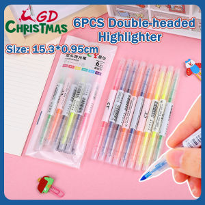 GD Christmas 6PCS/Set Double-headed Highlighter Set HIghlighter Pen Fluorescent Marker Student School Supplies