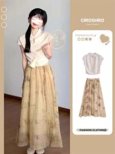 New Chinese Style Zen Print Skirt Womens Summer New Arrival Plus Size Plus Size Ladies Elegant Mid Length Long Length Mesh Skirt