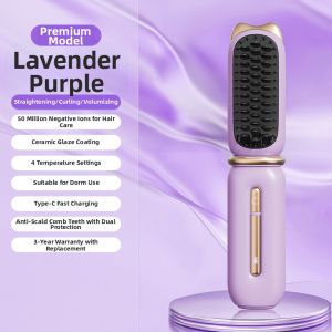 Portable Mini Hair Straightening Comb Negative Ion Hair Care Straight And Curl Dual Purpose Mini Hair Curling Iron for Women Students Dormitory Use