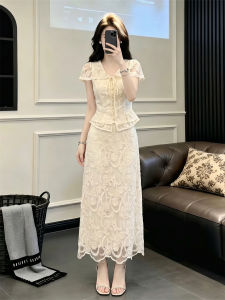 SUYE | Bộ Đầm & Áo Thun Không T Tay Thêu Ren Elegance Mùa Hè Giảm Cân