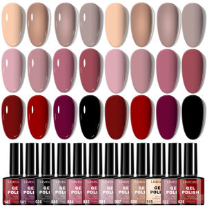 LIMEGIRL 12 ชิ้น/เซ็ตเจลเล็บเล็บ UV LED เจลสีแดง Glitter กึ่งถาวรแช่เล็บเจลขัดชุด