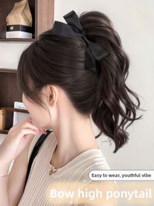 JUZITING | Tóc Giả Đuôi Ngựa Kiểu Tự Nhiên với Nơ Bướm cho Phụ Nữ