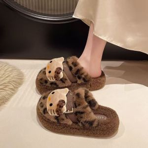 Dép Bông Hoạt Hình Dễ Thương Cho Nữ Dép Bông Thoải Mái Cho Mùa Thu Đông Dép Cotton Chống Trượt Cho Nữ Dáng Rộng Dáng Tròn