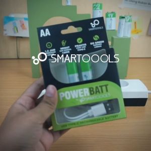 Baterai Cas Isi Ulang 12pcs Smartoools PowerBatt Ukuran AA Voltase 1.5V dengan port Type-C USB Rechargeable Lithium Ion Battery Isi Ulang 1200 Kali Bonus Casing Baterai
