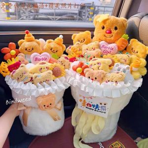 Butter Bear Plush Toy Birthday Gift for Girlfriend Cute Cartoon Doll Buddy Floral Bouquet Festive Creative Gift for Her