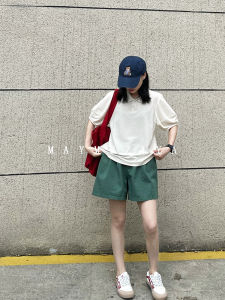 พฤษภาคม MUZIYA Vintage Workwear กางเกงขาสั้นผู้หญิงสูงเอวกว้างขาผ้าฝ้าย Casual กางเกงกระเป๋าการออกแบบไม่สมมาตร