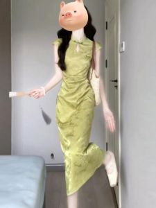 Đầm dài CHANGTONG kiểu sườn xám bó eo phong cách Trung Hoa cổ điển mùa hè