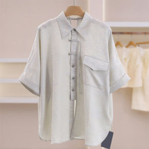 Lace Hollow-Out Cuff Roll Loose Jacquard Shirt