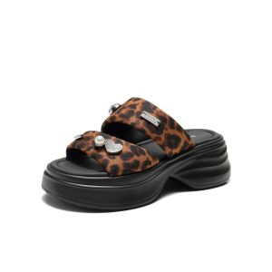 Belle | Leopard Pattern Pearls Womens Summer Platform Slipper