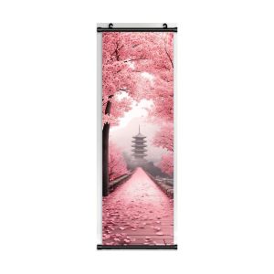 VIKAMA Sakura Pagoda Wall Tapestry Pink Cherry Blossom Bridge Waterfall Japanese Scroll Art Home Decor Cozy Room Soft Durable