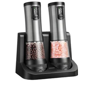 2026 New Electric Salt and Pepper Grinder Set with 5 Adjustable Coarseness Levels LED Display Designed for One-Handed Cooking