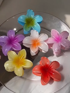 Frangipani Plumeria Flower Hair Claw Clip | Hawaiian Beach Style Egg Flower Hairpin | Korean TransparentHair Accessories