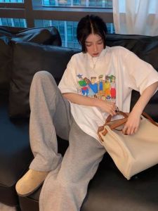 Summer Sleepwear Womens Pure Cotton Loose Short Sleeve Long Pants Two-Piece Set Casual Home Clothes Comfortable Breathable