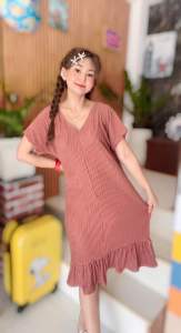 เดรสเกาหลีคอวีระบายชายฟรีไซสอก42-42 ยาว38