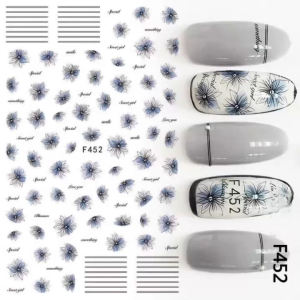 Miếng Dán Trang Trí Móng Tay Hoa Xanh Đen F452 – Decal Nail Art Sang Trọng Dễ Dán Bền Màu