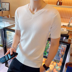 Summer Clothes Hollow Mens T-shirt Base Shirt Short-Sleeved Sweater Thin plus Size Half-Sleeved Clothes Ice Silk Mesh T-shirt