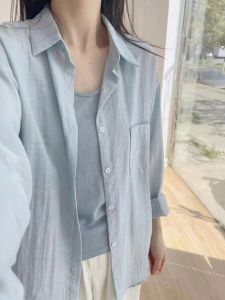 เสื้อเชิ้ตแขนยาวผู้หญิงสไตล์ฝรั่งเศสหรูหรา ฤดูร้อนปี 2024 เสื้อคลุมกันแดดผ้าไหมน้ำหนักเบา ทรงหลวม สไตล์หวาน