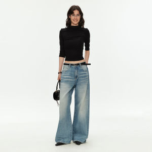 MADWITCH | Quần Jeans Chân Rộng Thiết Kế Aesthetic Có Lỗ Đục Và Nút Chéo