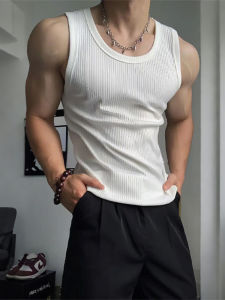 เสื้อกั๊กสปอร์ตแขนกุดผ้าไหมน้ำแข็งสีขาวสำหรับผู้ชาย ทรงเข้ารูป ทรงหลวม ลำลอง ฤดูร้อน 2025 คอลเลกชันฤดูร้อน