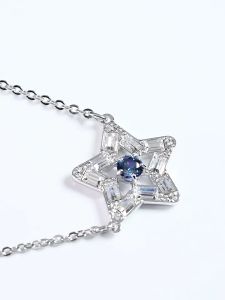💖Swarovski💖Stella mixed cut star blue diamond pendant necklace S925 sterling silver womens fashion necklace hypoallergenic non-allergenic Valentines Day gift birthday gift for girlfriend bestie