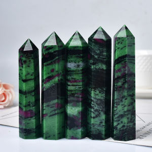13cm Natural Crystal Red and Green Gemstone Ore Raw Stone Single Pointed Hexagonal Prism Polishing Energy Column Large Healing Stone Decorative Accessories