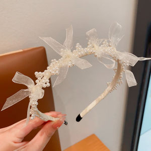 Childrens Pearl Lace Hairband Butterfly Knot Anti-slip Comfortable Little Girl Princess Headband Hair Accessory Korean Style