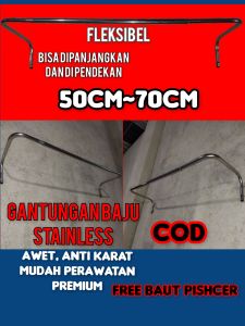 gantungan baju stainless 50cm 60cm 70cm gawang baju tempel dinding 60cm 50cm 70cm hanger baju stainless tempel tembok 70cm 50cm 60cm