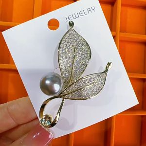 【Pharaoh🎀COD】Desain bros daun mutiara indera ornamen rhinestone bunga pin bros pin