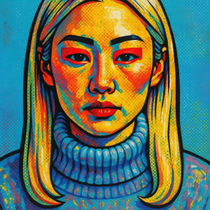Tranh Nghệ thuật "Cô Gái Mặc Áo Len Xanh" VIETSMART ART - Sơn dầu 60 x 70cm