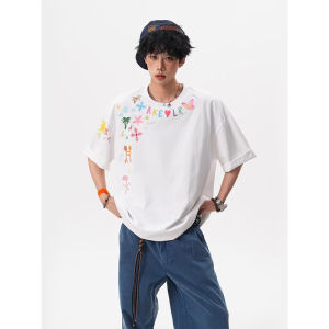 เสื้อยืดแขนสั้นผู้ชายไซส์ใหญ่พิมพ์ลายตัวอักษร ทรงหลวม ผ้าฝ้าย ทรงลำลอง สำหรับวัยรุ่น ฤดูร้อน 2025 จีนแผ่นดินใหญ่