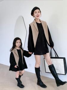 Korean Style Mommy Daughter Matching Outfits Long Shirt Dress Two Piece Set Fashionable Cotton Material Spring Autumn Use