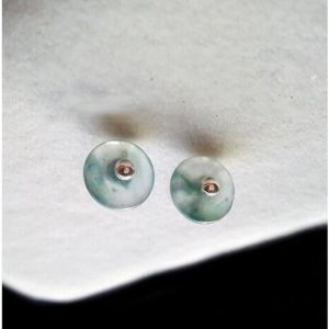 Jade Earrings Eardrops Myanmar Natural Ice Jade a Goods 925 Sterling Silver Inlaid Peace Buckle Ear Studs Earrings Hanging Earrings